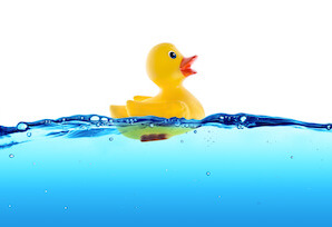 A rubber duck floating in a pool